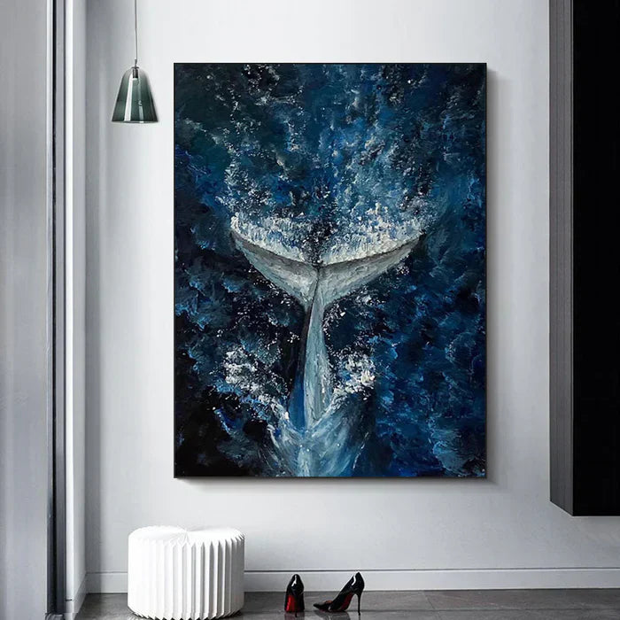 abstract textured whale painting