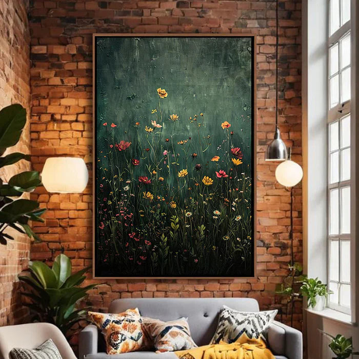 green meadow flowers painting