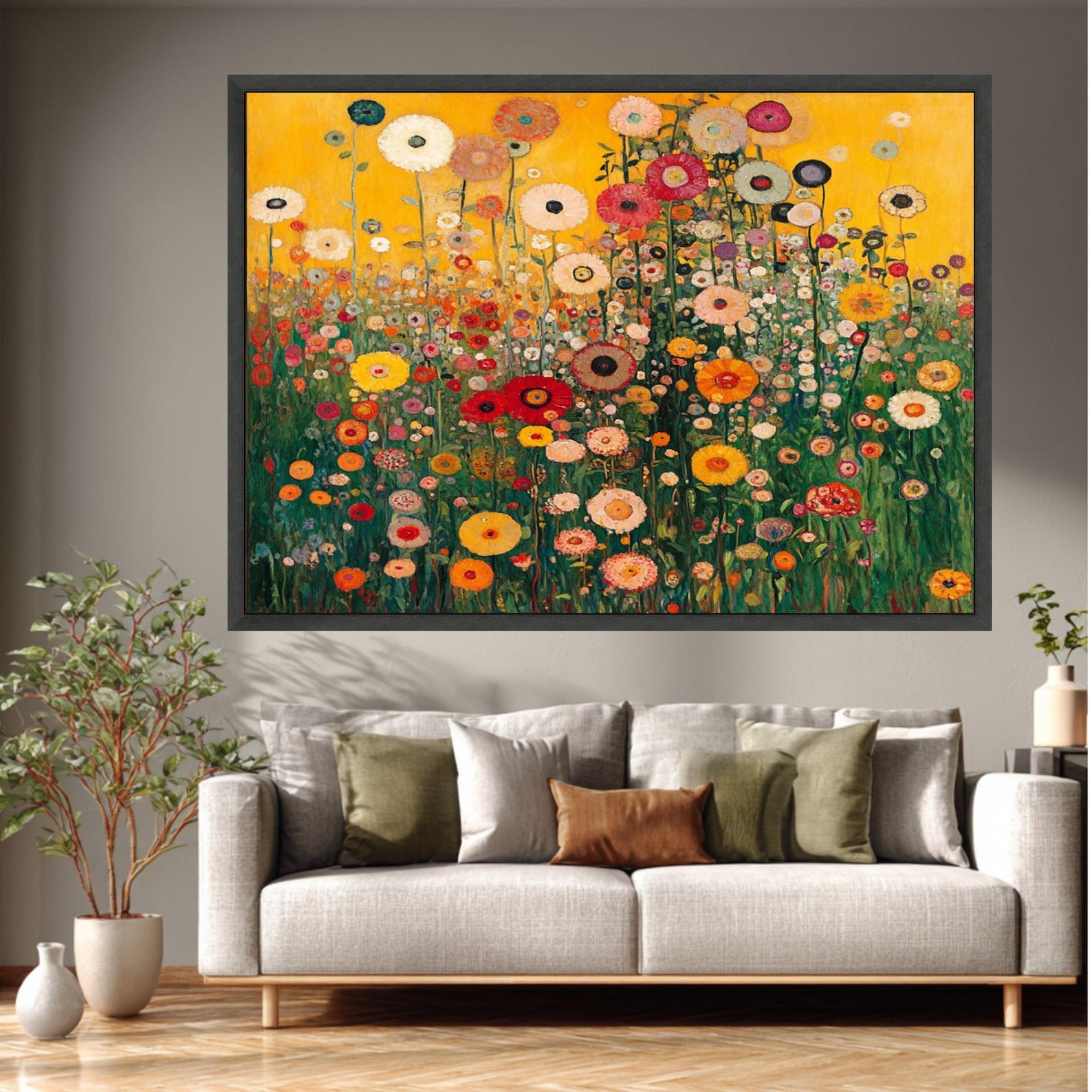 Golden Meadow – Hand-Painted 3D Textured Floral Canvas Wall Art