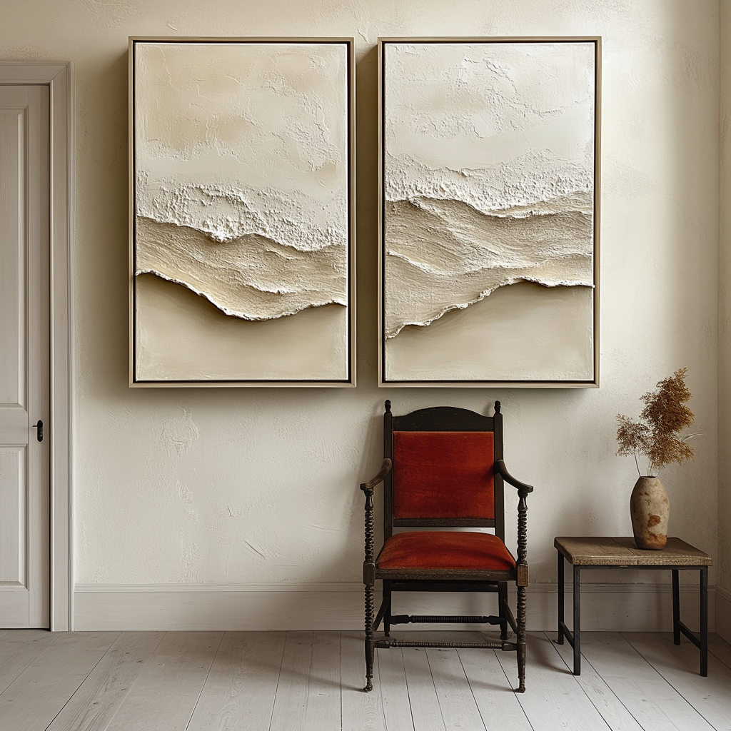 2-piece beige abstract painting set for modern decor