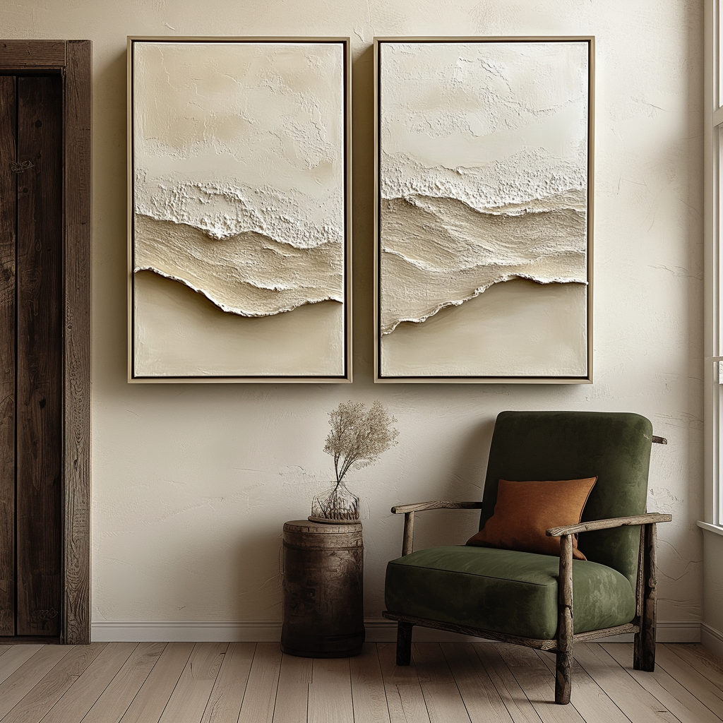 2-piece beige abstract painting set for modern decor