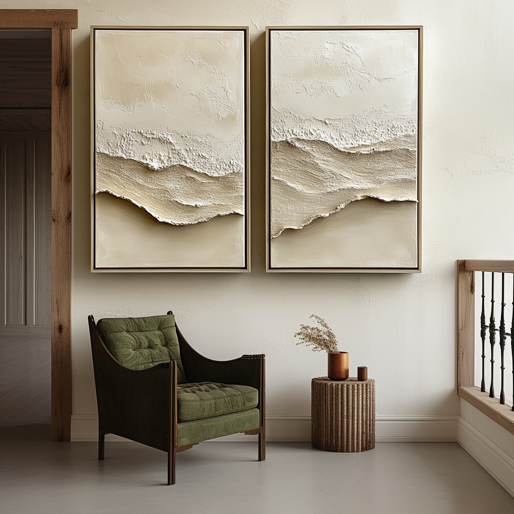 2-piece beige abstract painting set for modern decor