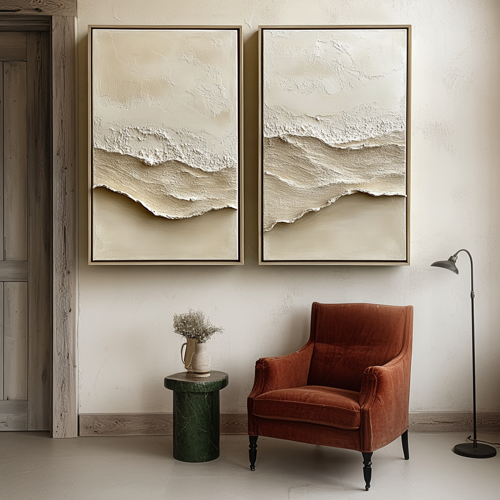 2-piece beige abstract painting set for modern decor