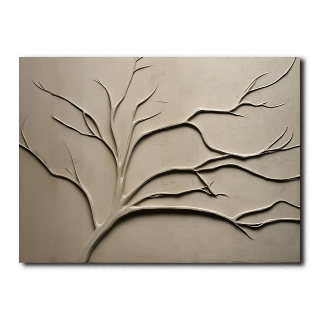 3D Textured Branch Wall Art - Wabi-Sabi Neutral Tones Relief Decor for Minimalist Home