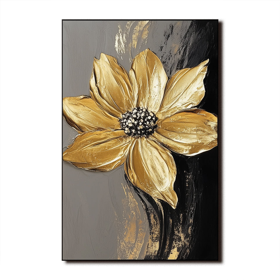 3D Textured Gold Floral Oil Painting for Modern Wall Decor