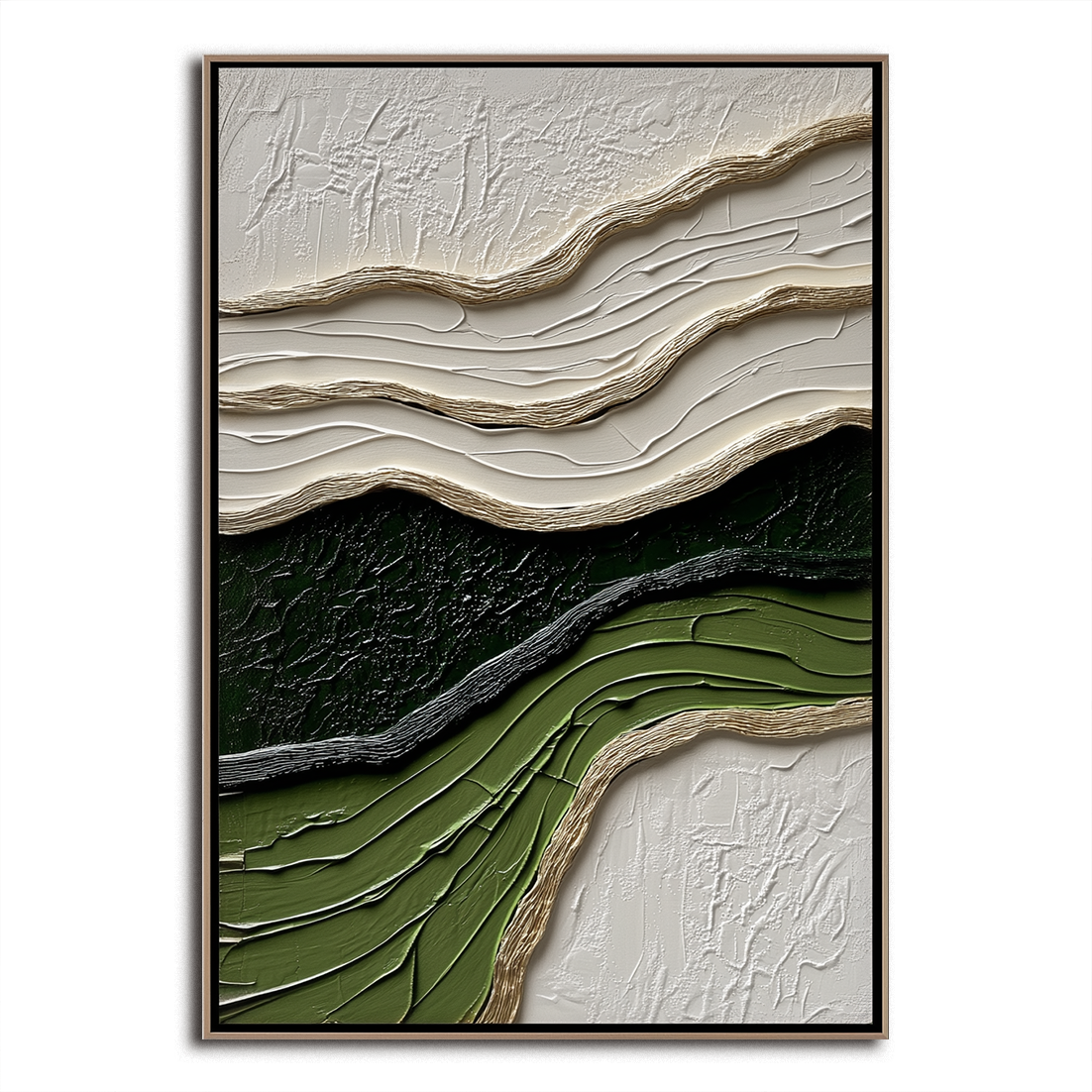 3D Textured Wave Impasto Wall Art - Beige Black Olive Green Minimalist Modern Home Decor