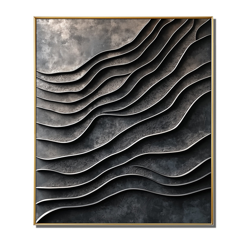 3D Textured Wave Pattern Wall Art - Dark Tones Gold - Framed Modern Decorative Artwork
