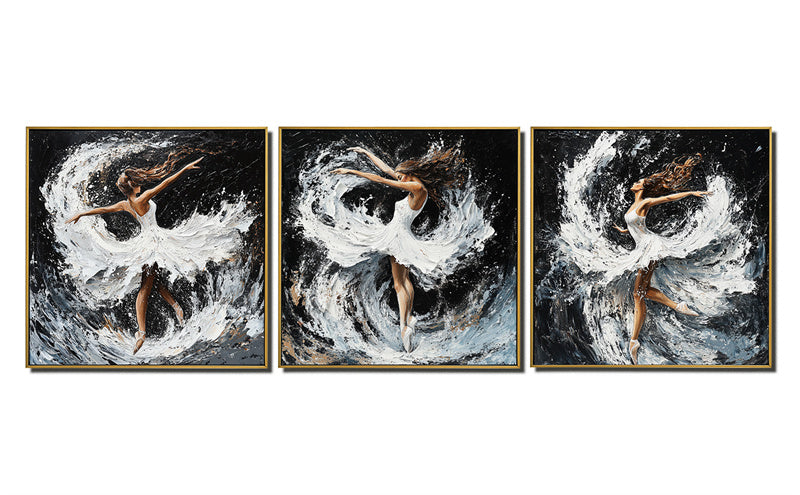 3 - Panel Abstract Dancer & Water Splash Triptych Art