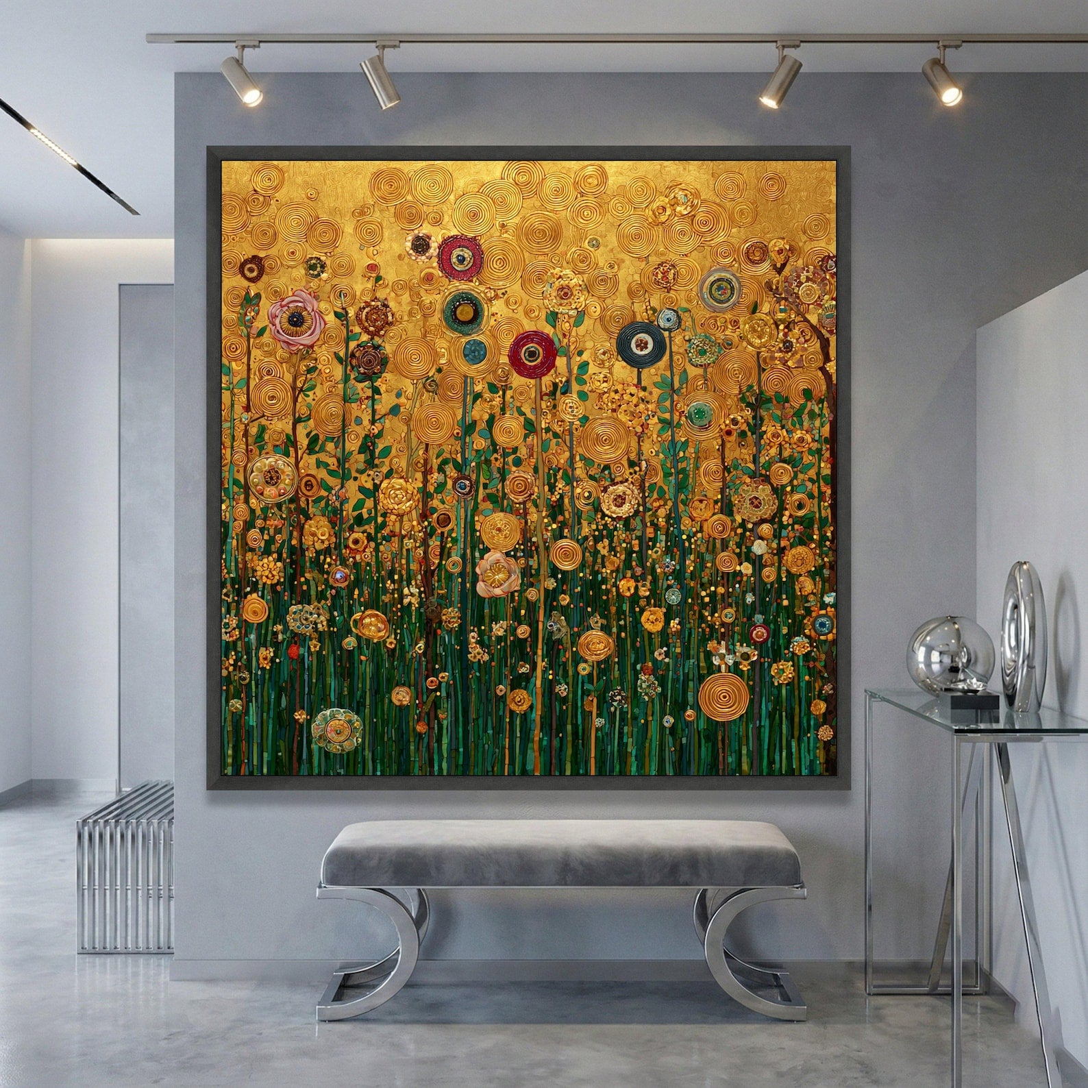 Sunlit Reverie – Hand-Painted 3D Textured Gold Floral Canvas