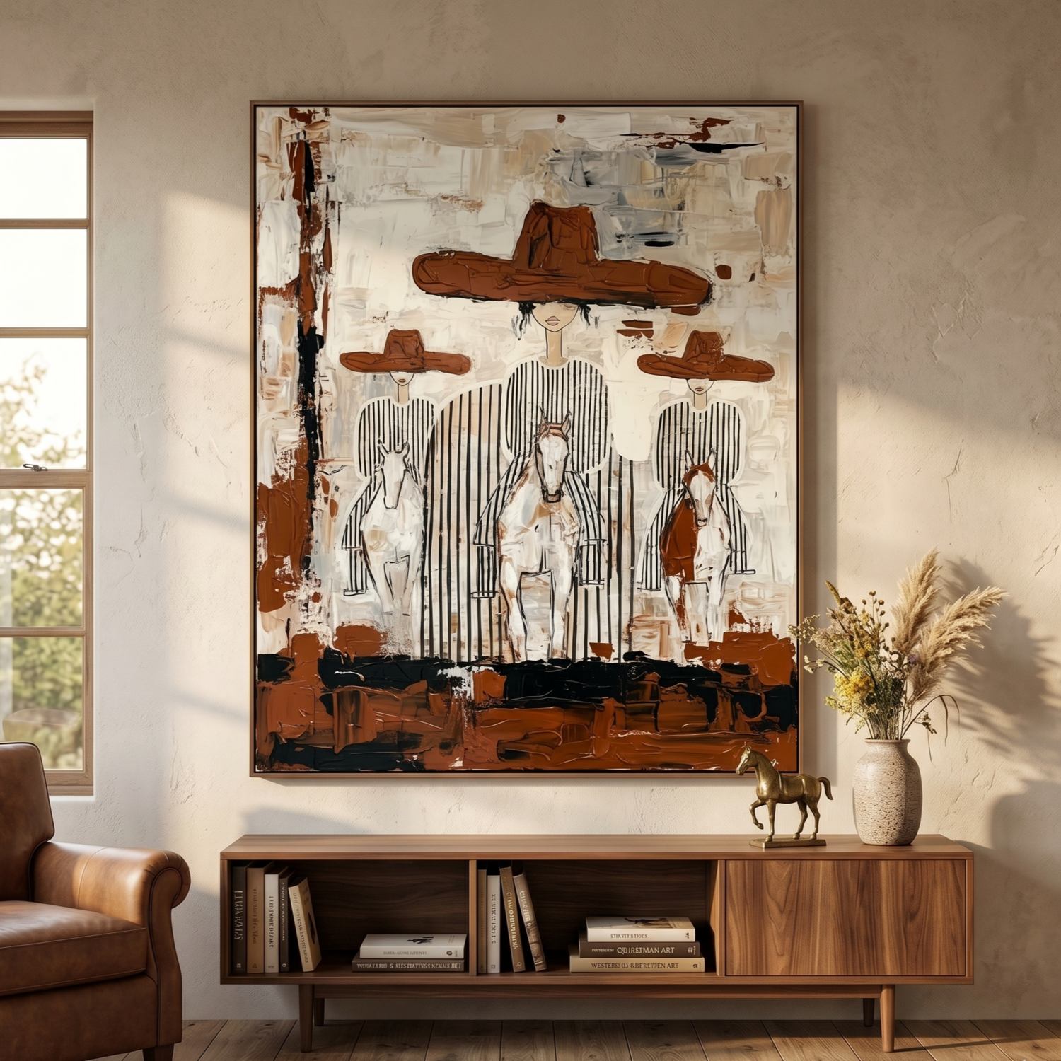 Riders of Silence – Hand-Painted 3D Abstract Horseback Figures Canvas