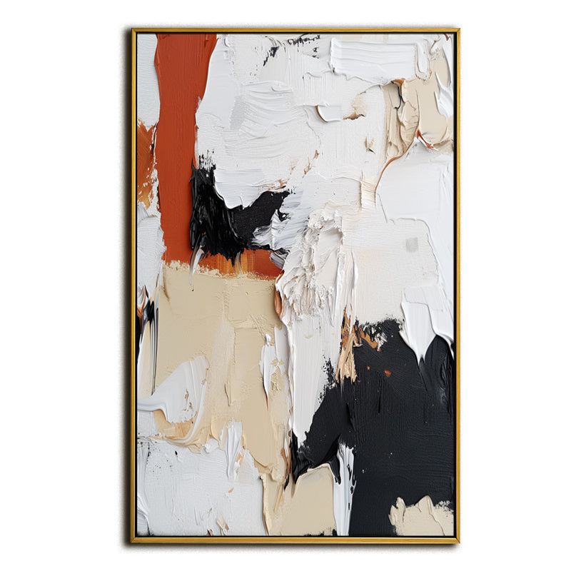 Abstract Colorful Oil Painting: Textured Red Black White Wall Art