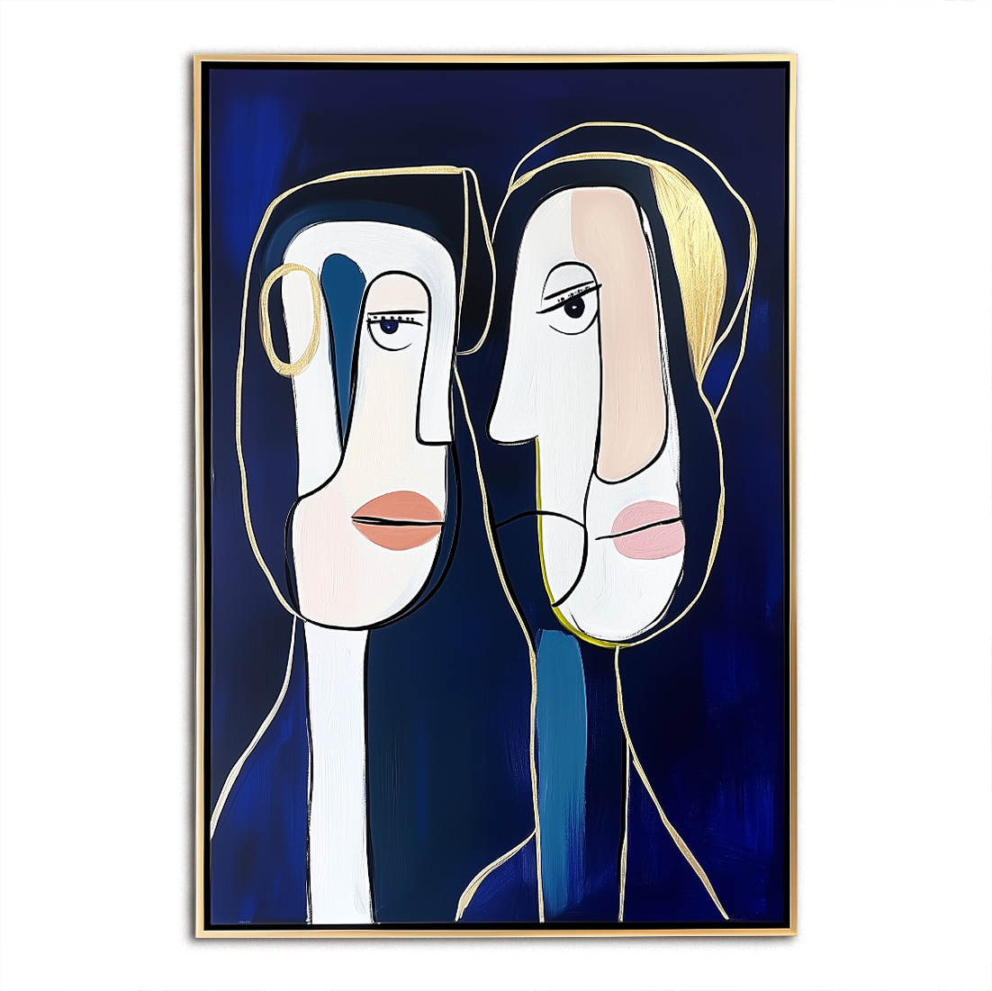 Abstract Figurative Line - Art Wall Decor: Modern Gold - Accented Portrait Painting for Contemporary Interiors