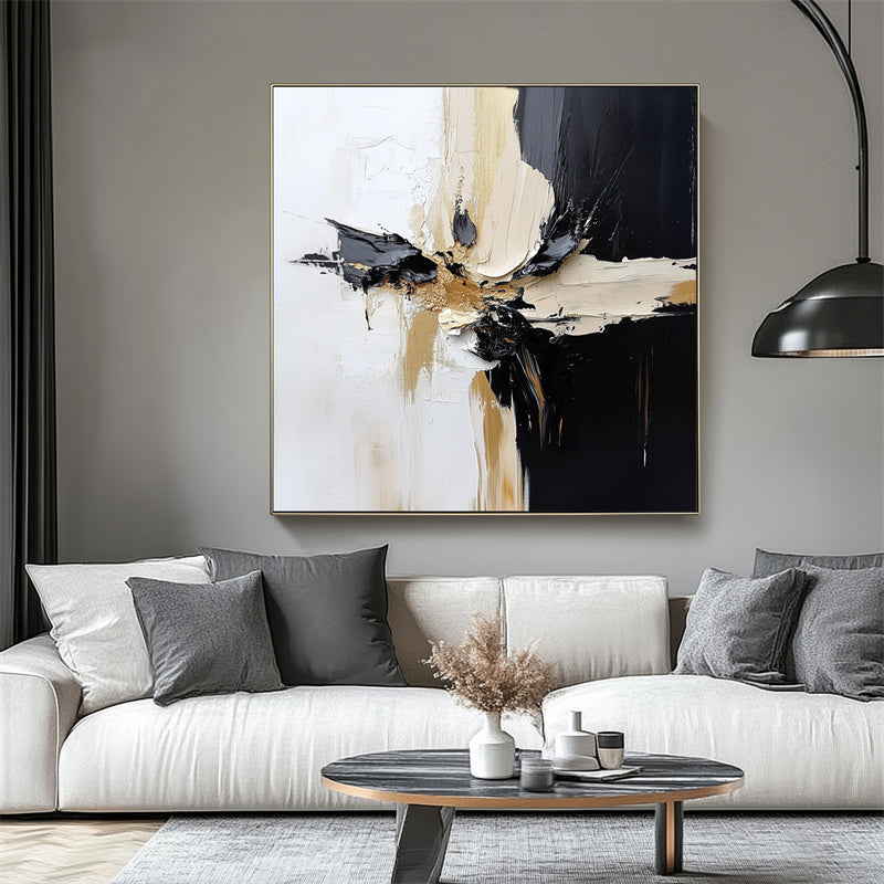 Abstract Painting with Black, White and Beige