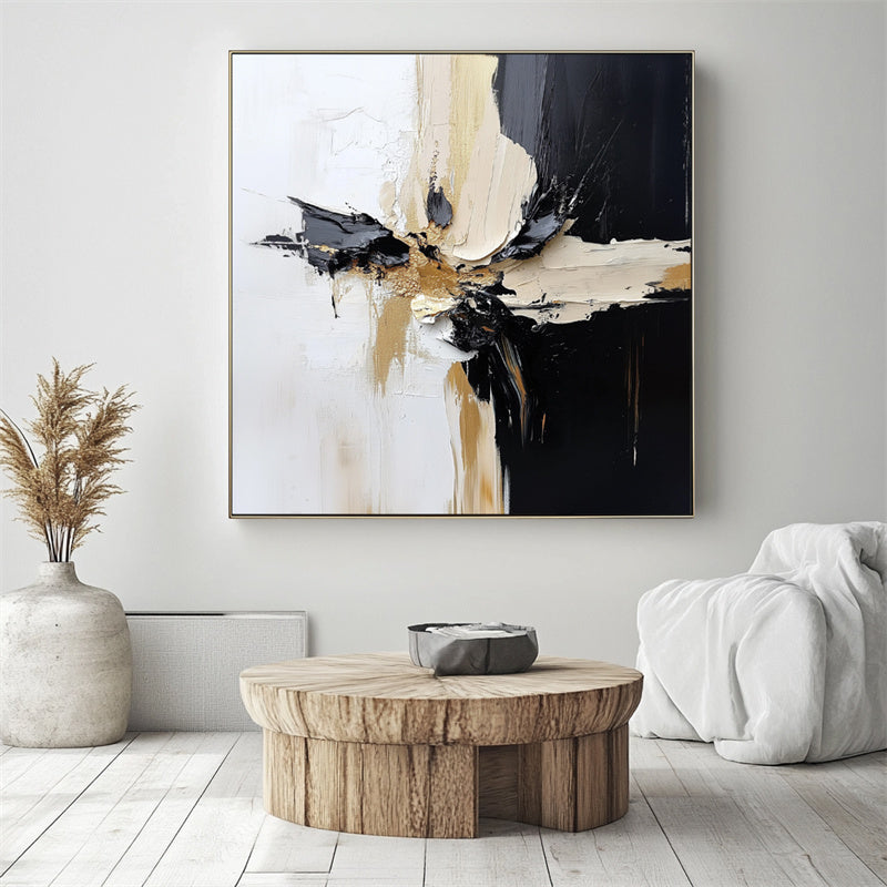 Abstract Painting with Black, White and Beige