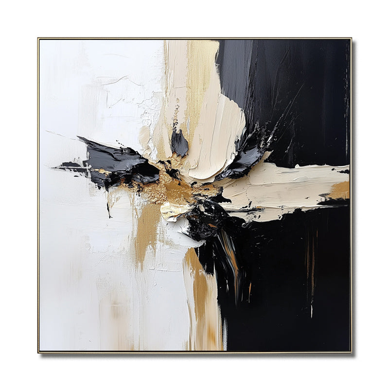 Abstract Painting with Black, White and Beige