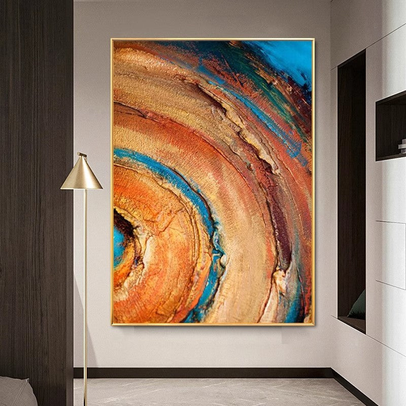 Abstract Painting with Gold and Jade Tones for Living Rooms