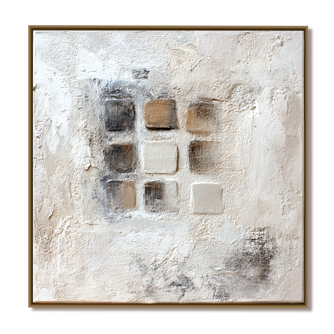 Abstract Square Textured Wall Art - Neutral Tones Contemporary Decor for Living Room