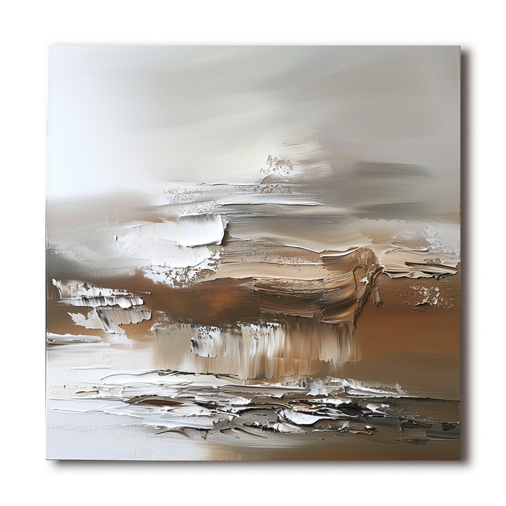 Abstract Textured Modern Art Canvas Painting - Neutral Tones Brown & Grey Wall Art for Home Decoration