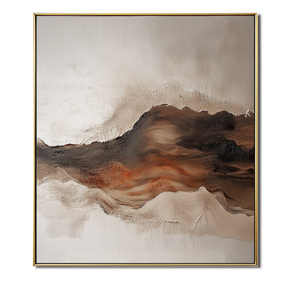 Abstract Textured Mountain Oil Painting - Framed Neutral Tones Wall Art for Home Decor