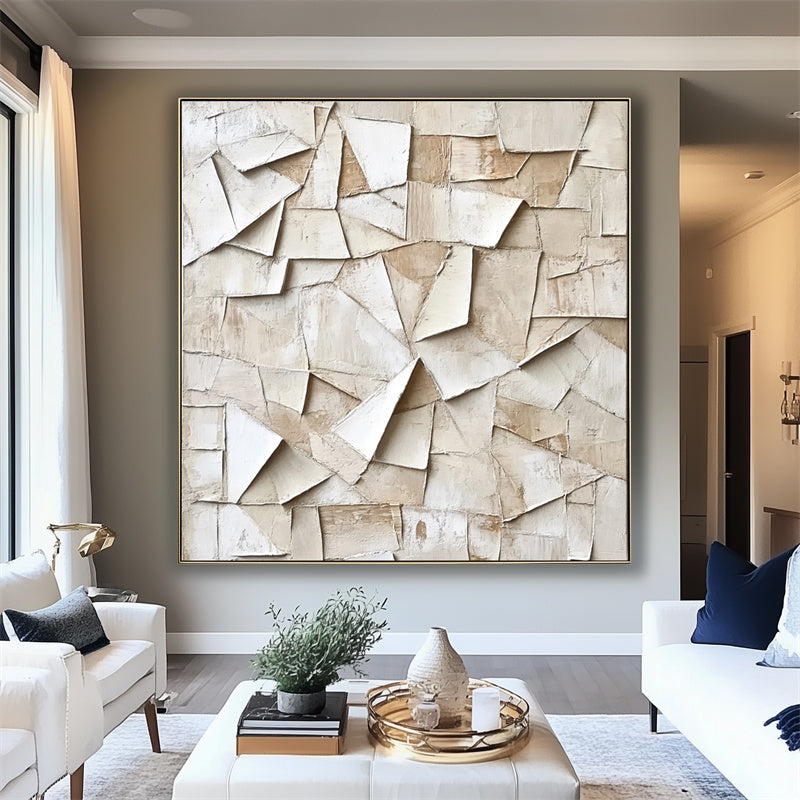 Beige Abstract Textured Painting for Modern Interiors