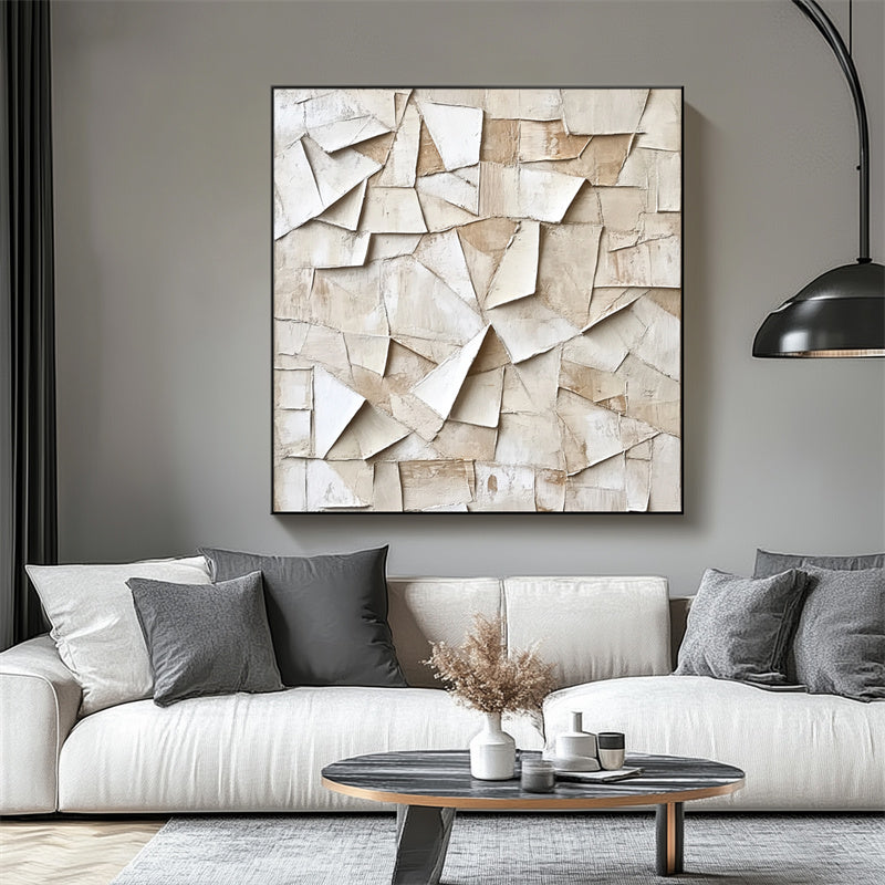 Beige Abstract Textured Painting for Modern Interiors