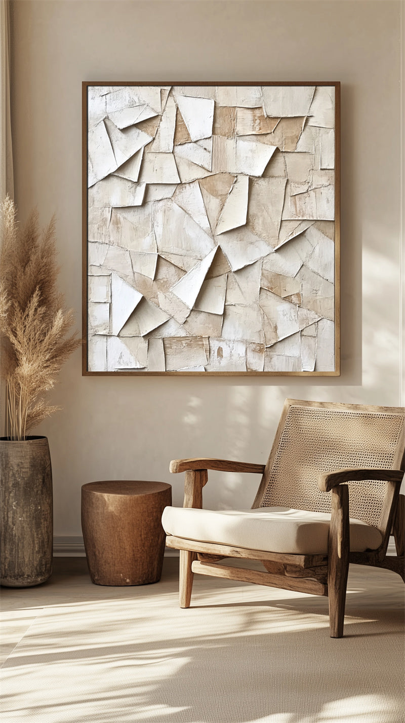 Beige Abstract Textured Painting for Modern Interiors