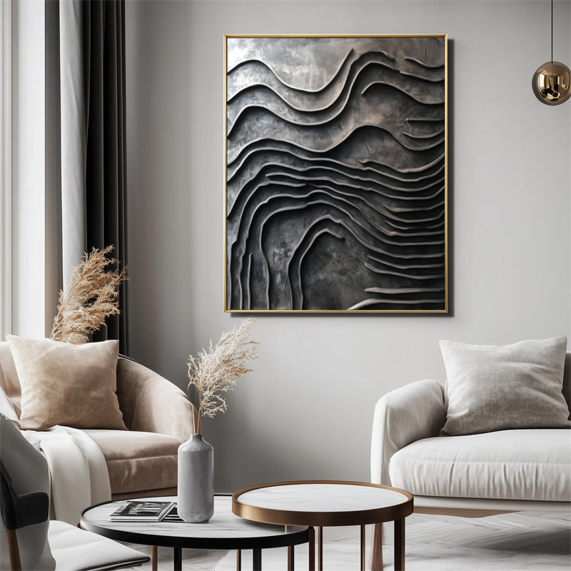 Black Textured Abstract Painting for Contemporary Interiors