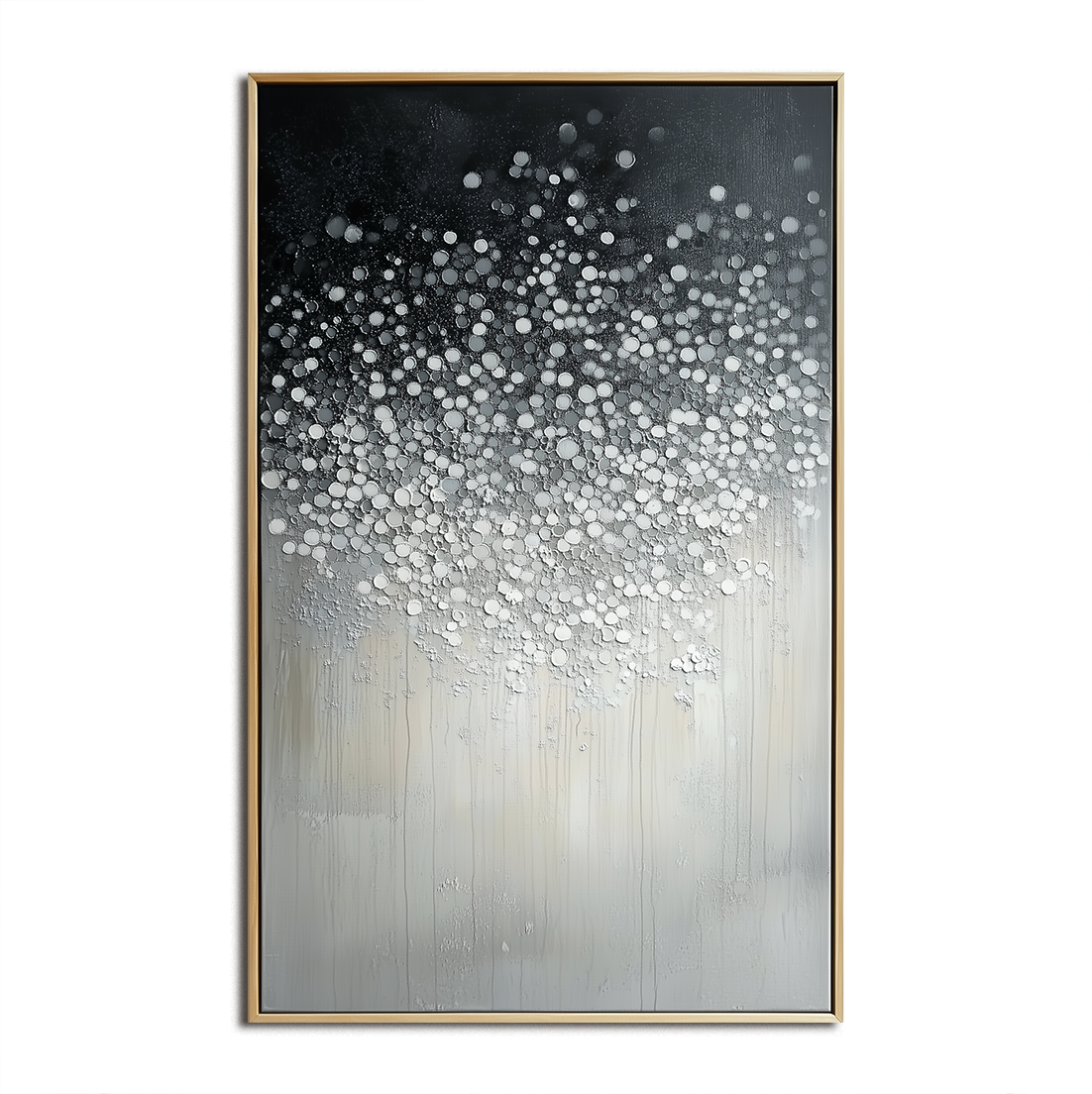 Black White Abstract Oil Painting with Sparkling Dots - Textured Modern Wall Art for Home Decoration