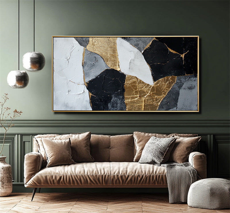 Black White Gold Abstract Textured Painting