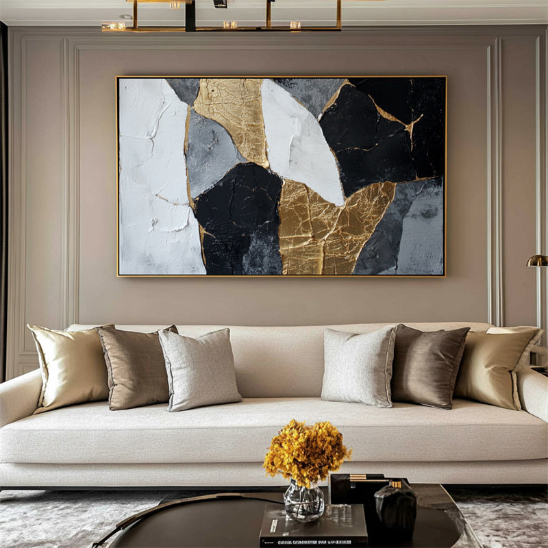 Black White Gold Abstract Textured Painting