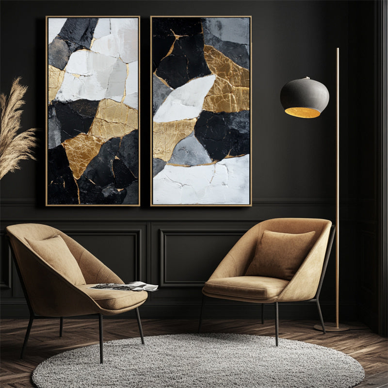 Black White Gold Abstract Textured Painting