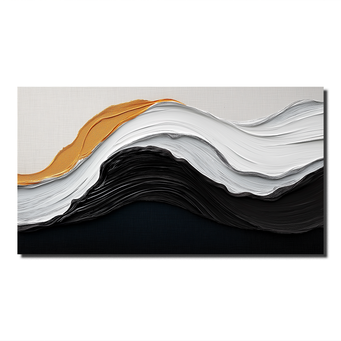 Black White Gold Abstract Wave Wall Art - Textured 3D Minimalist Home Decor