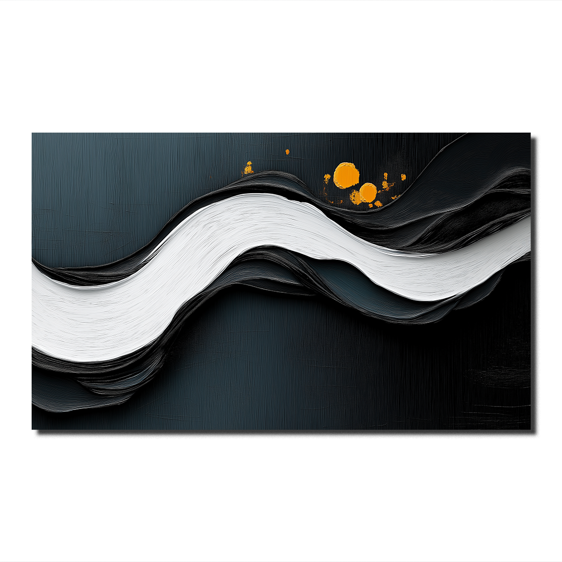 Black White Orange Abstract Wave Wall Art - Textured Minimalist Home Decor