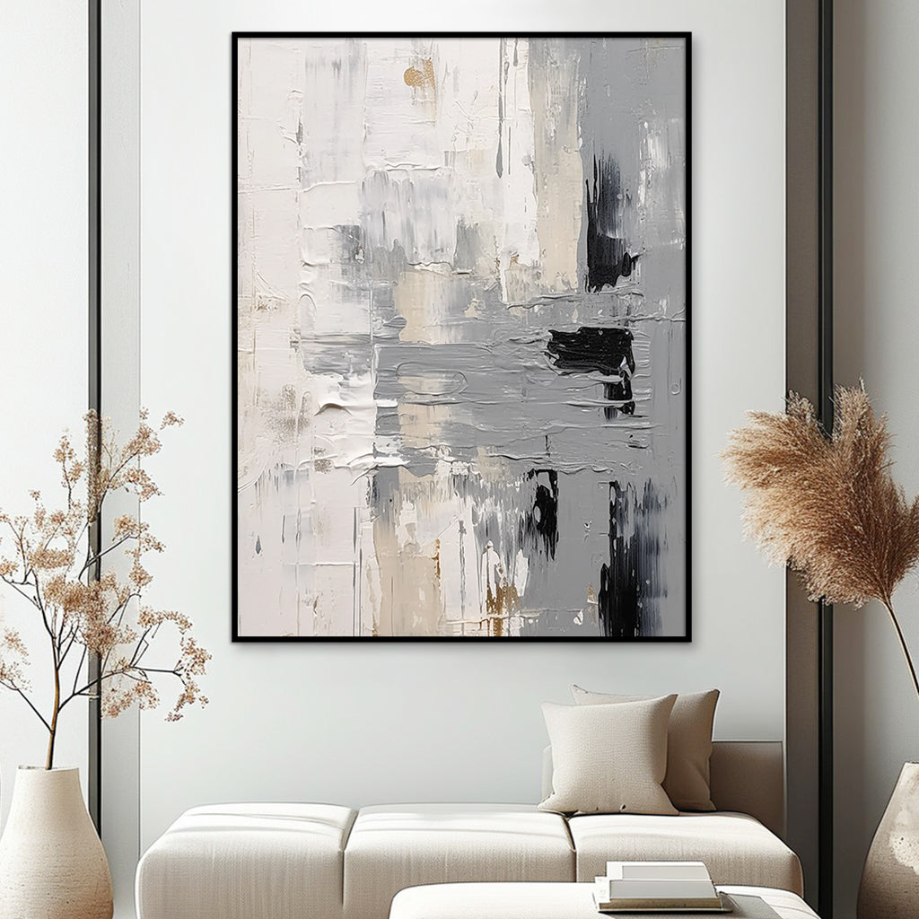 Black, White and Grey Textured Abstract Painting for Modern Decor