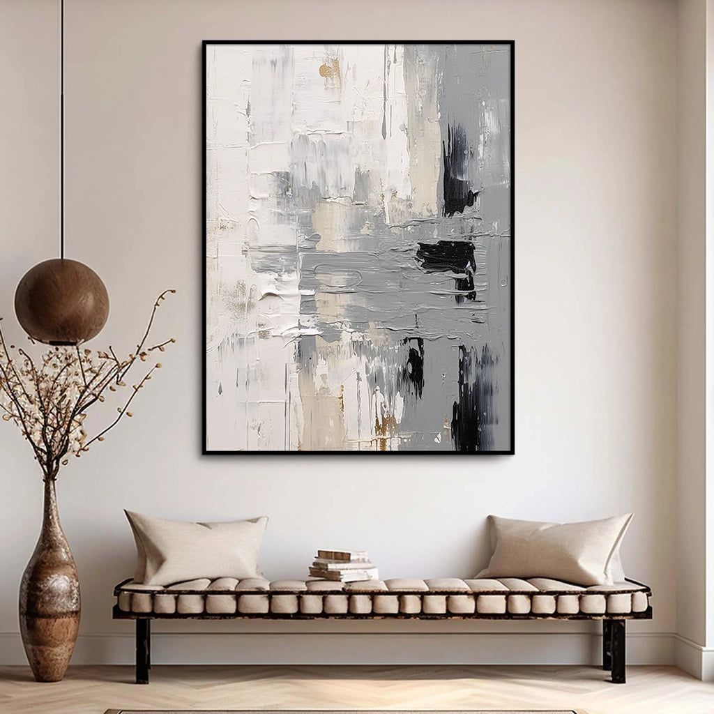Black, White and Grey Textured Abstract Painting for Modern Decor