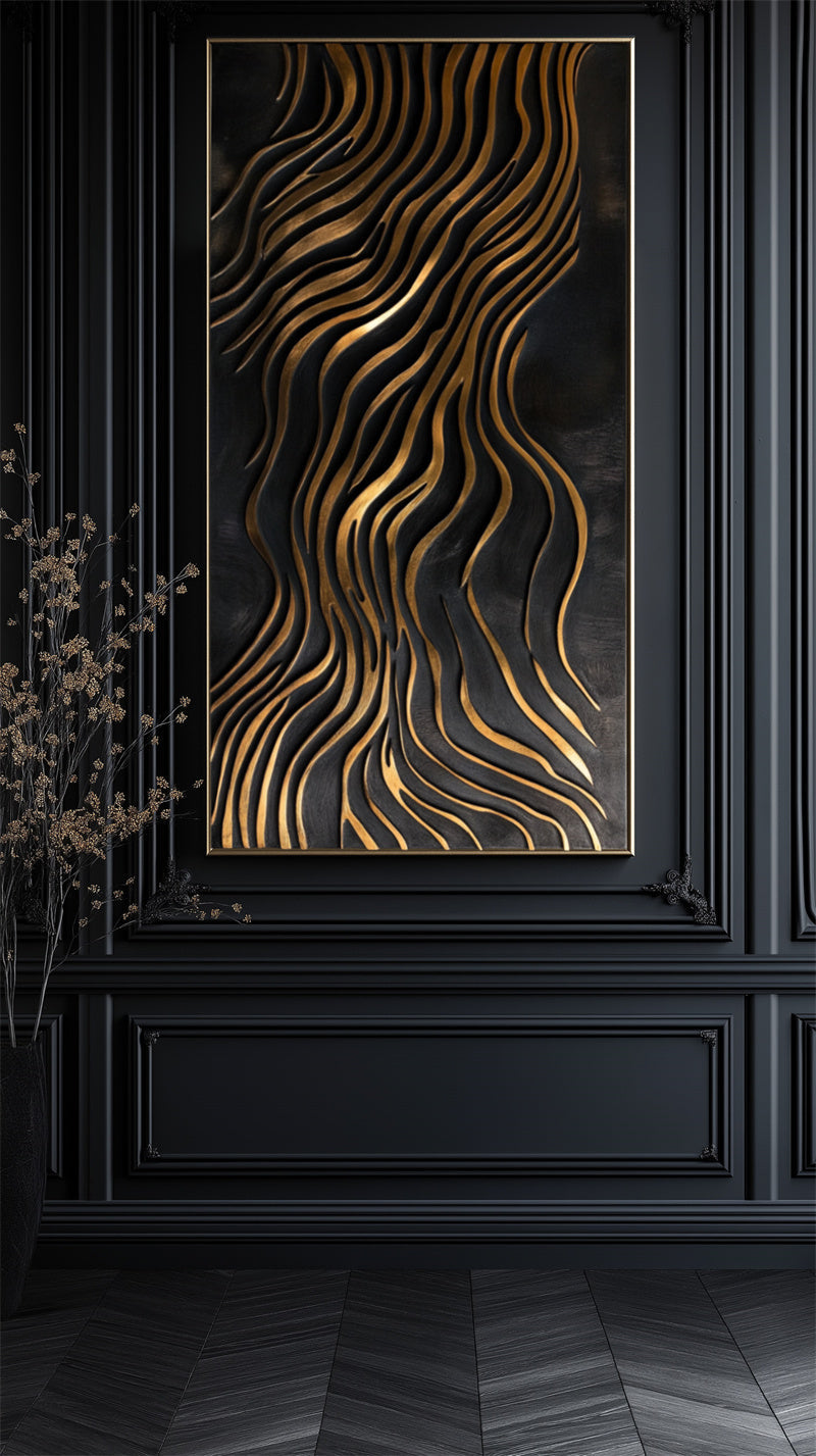 Black and Gold Textured Abstract Painting