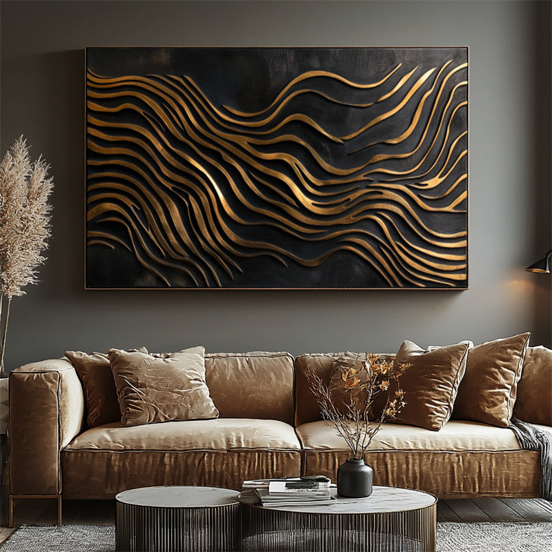 Black and Gold Textured Abstract Painting