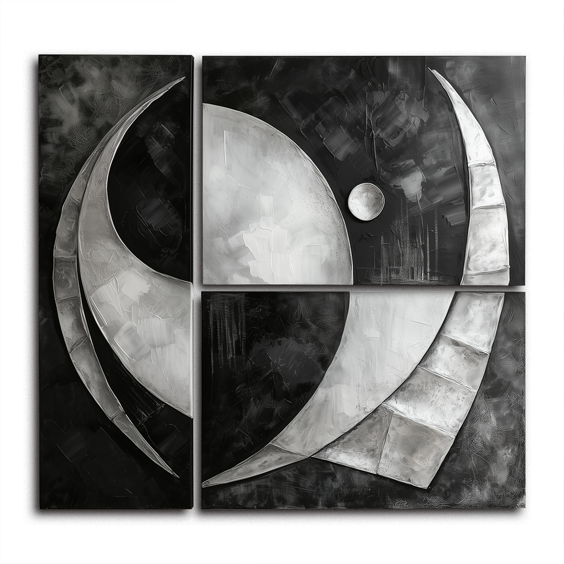 Black and White Abstract Geometric Oil Painting - 3 - Panel Modern Wall Art for Home Decoration
