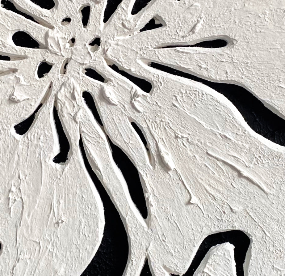 Black and White Minimalist Textured Floral Painting