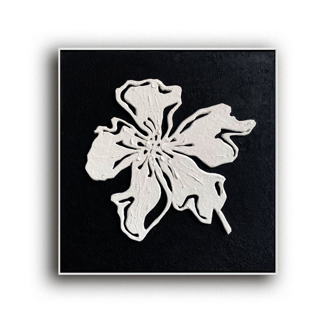 Black and White Minimalist Textured Floral Painting