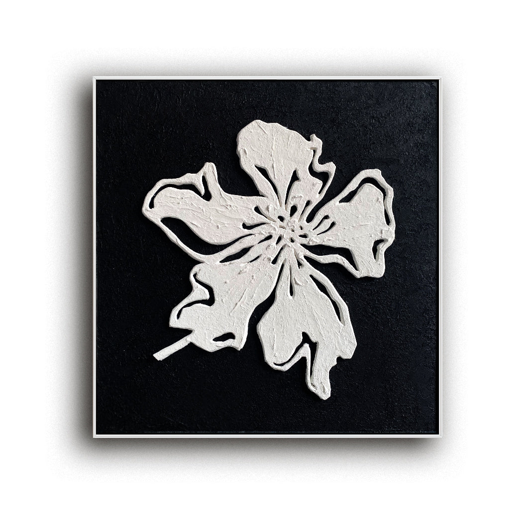 Black and White Minimalist Textured Floral Painting