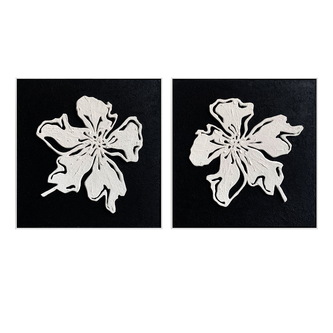 Black and White Minimalist Textured Floral Painting