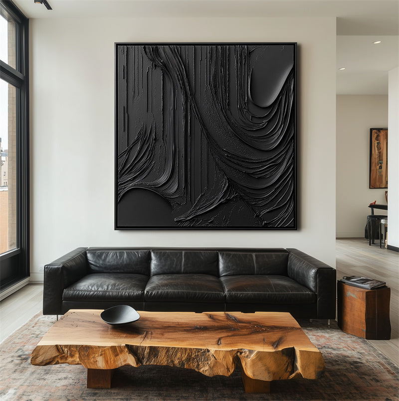 Bold Black Abstract Textured Oil Painting
