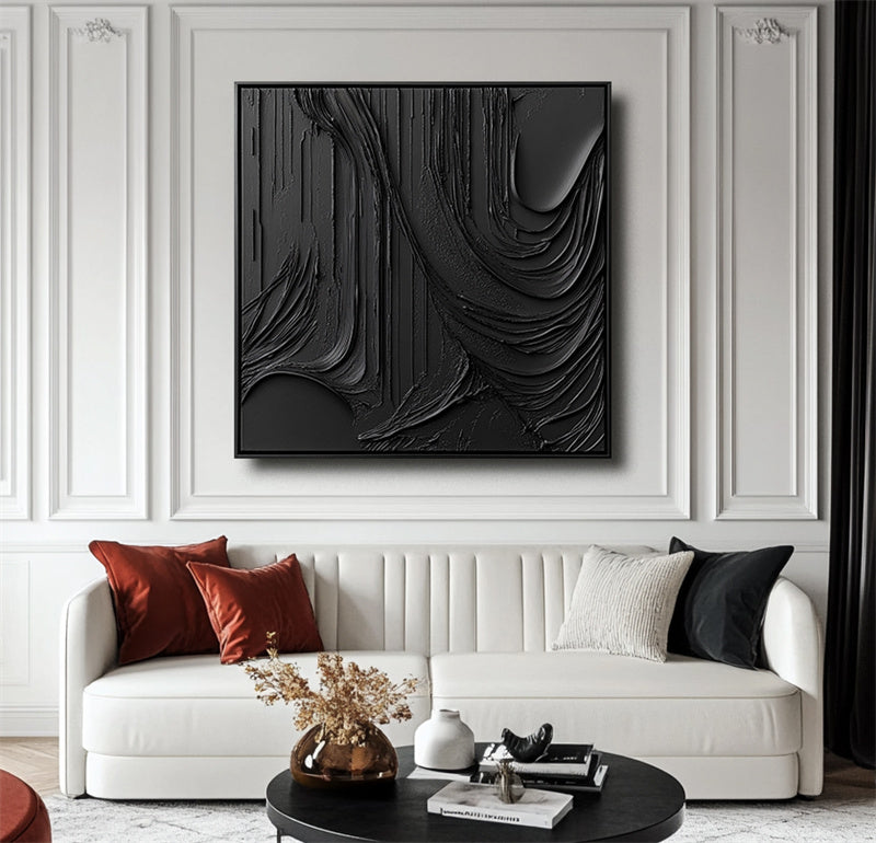 Bold Black Abstract Textured Oil Painting
