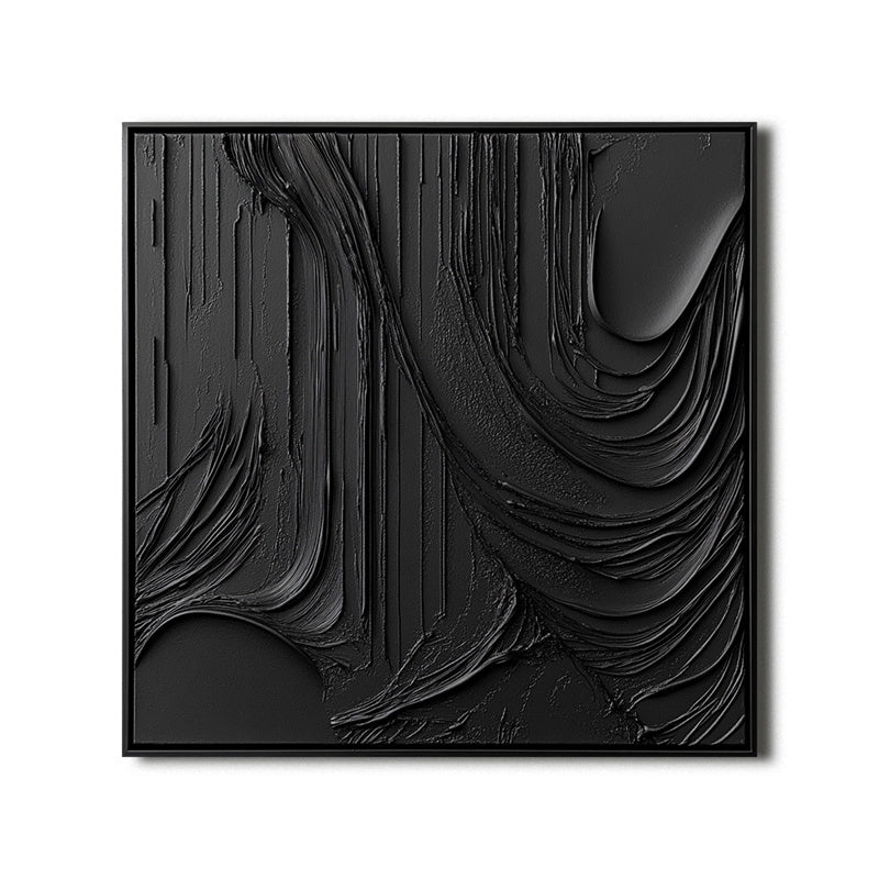 Bold Black Abstract Textured Oil Painting