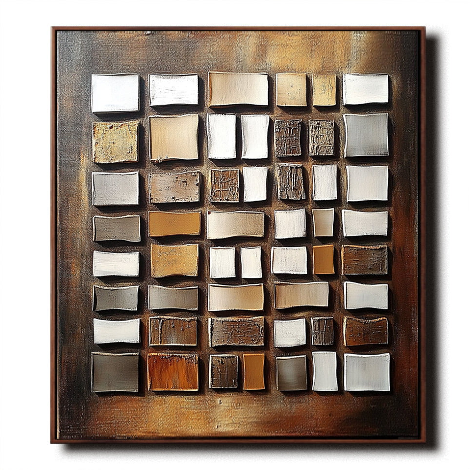 Brown Geometric Abstract Textured Painting for Modern Decor