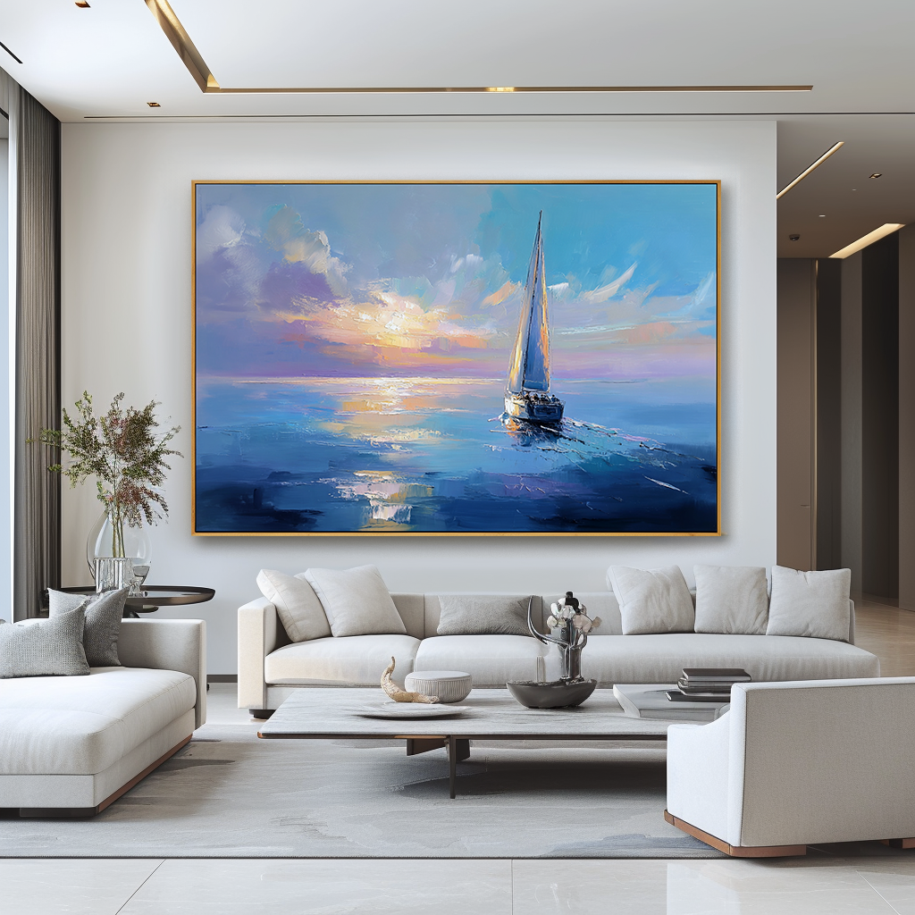 Horizon Glide – Hand-Painted Sailboat Oil Painting