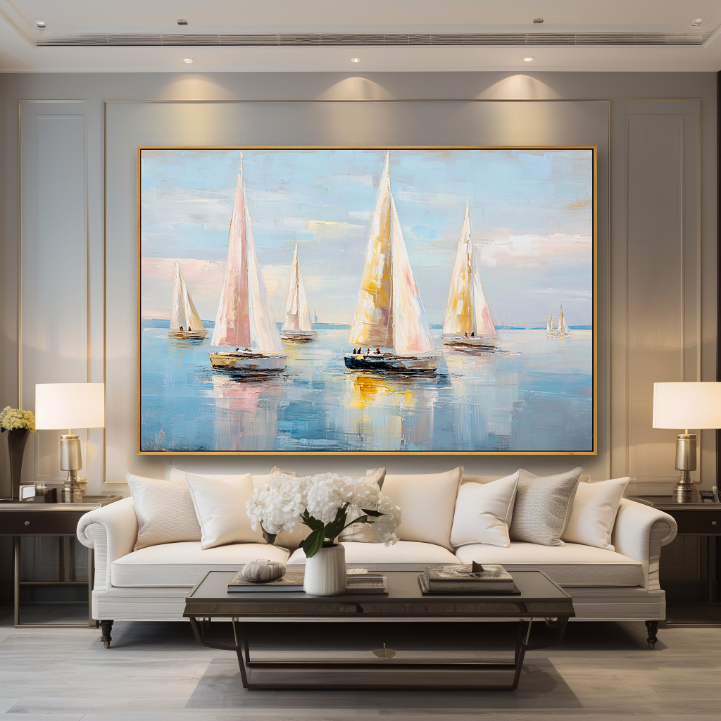 Tranquil Sail – Hand-Painted Sailboat Oil Painting on Acoustic Panel