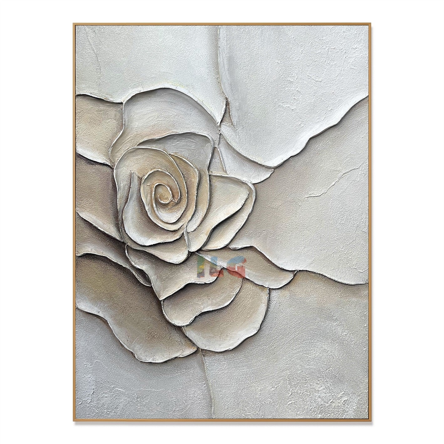 Cream Petal โ Textured Rose Wall Art, Hand-Painted Neutral Floral Canvas for Modern Home Decor