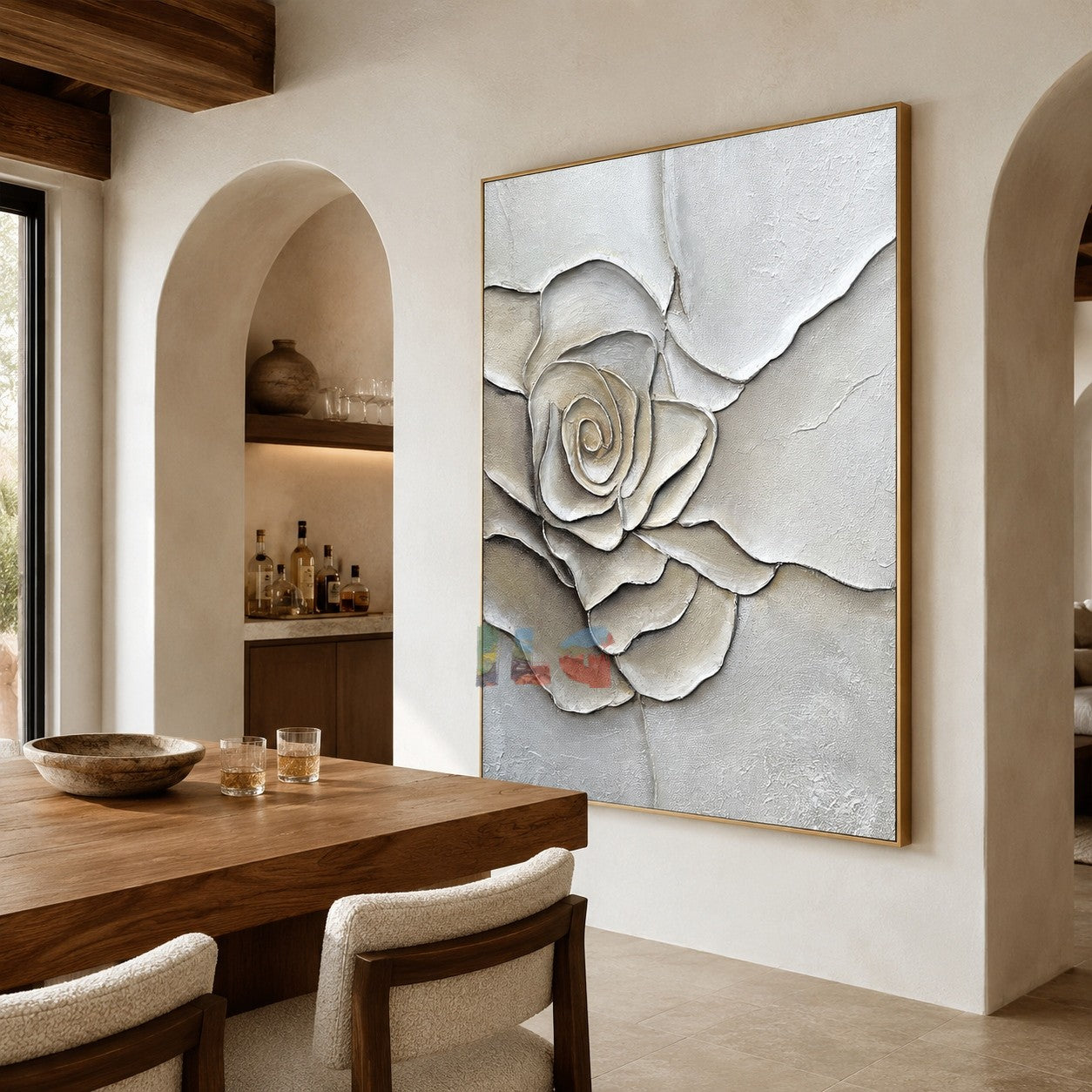 Cream Petal โ Textured Rose Wall Art, Hand-Painted Neutral Floral Canvas for Modern Home Decor